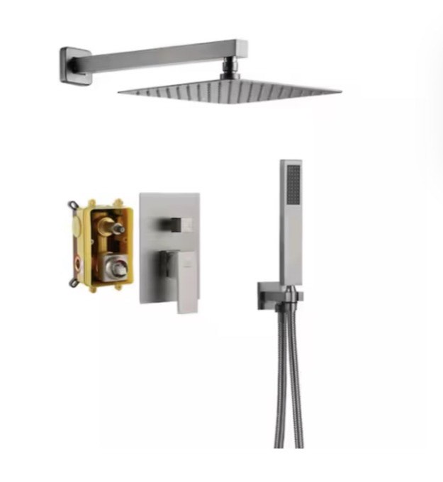 Modern square rainfall shower system with handheld sprayer